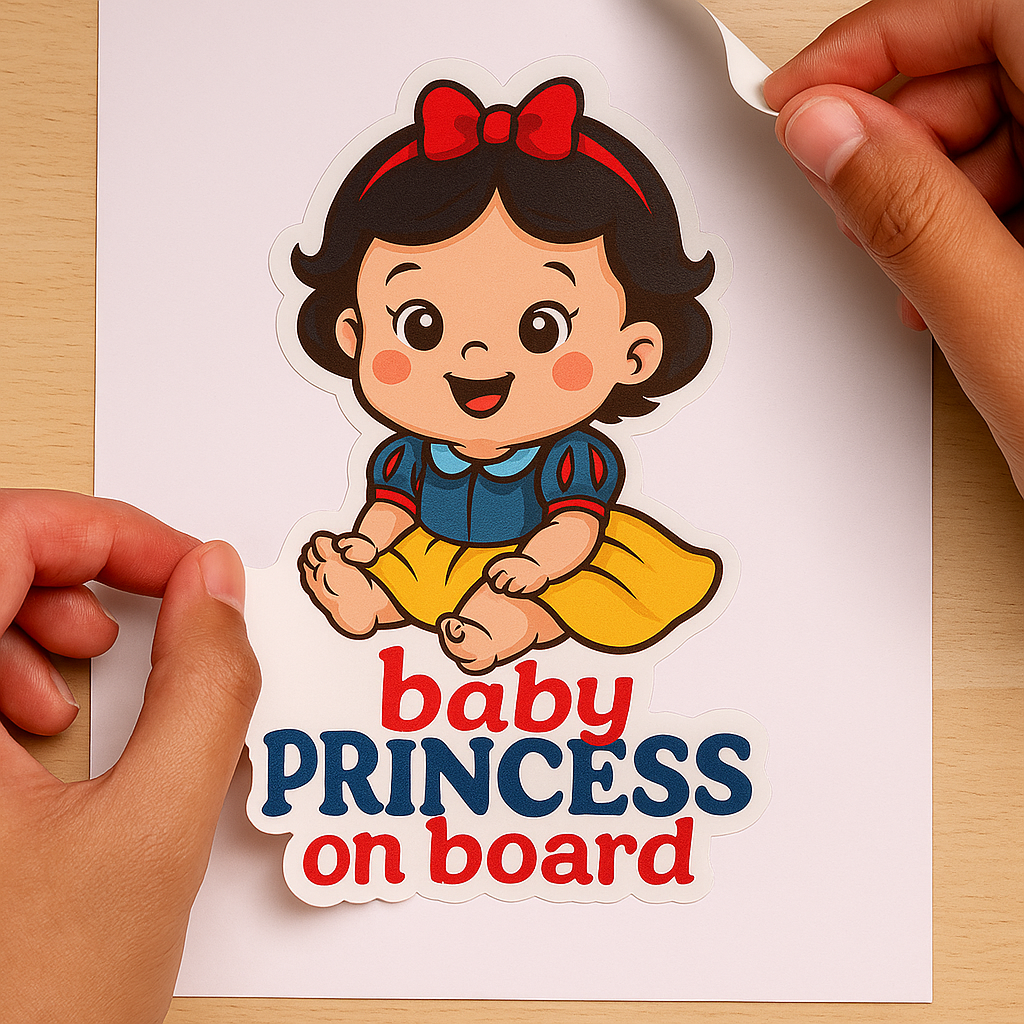Cute Princess Snow White Baby on Board Car Sticker β High Quality Waterproof Vinyl Decal for Sleeping Beauty Fans