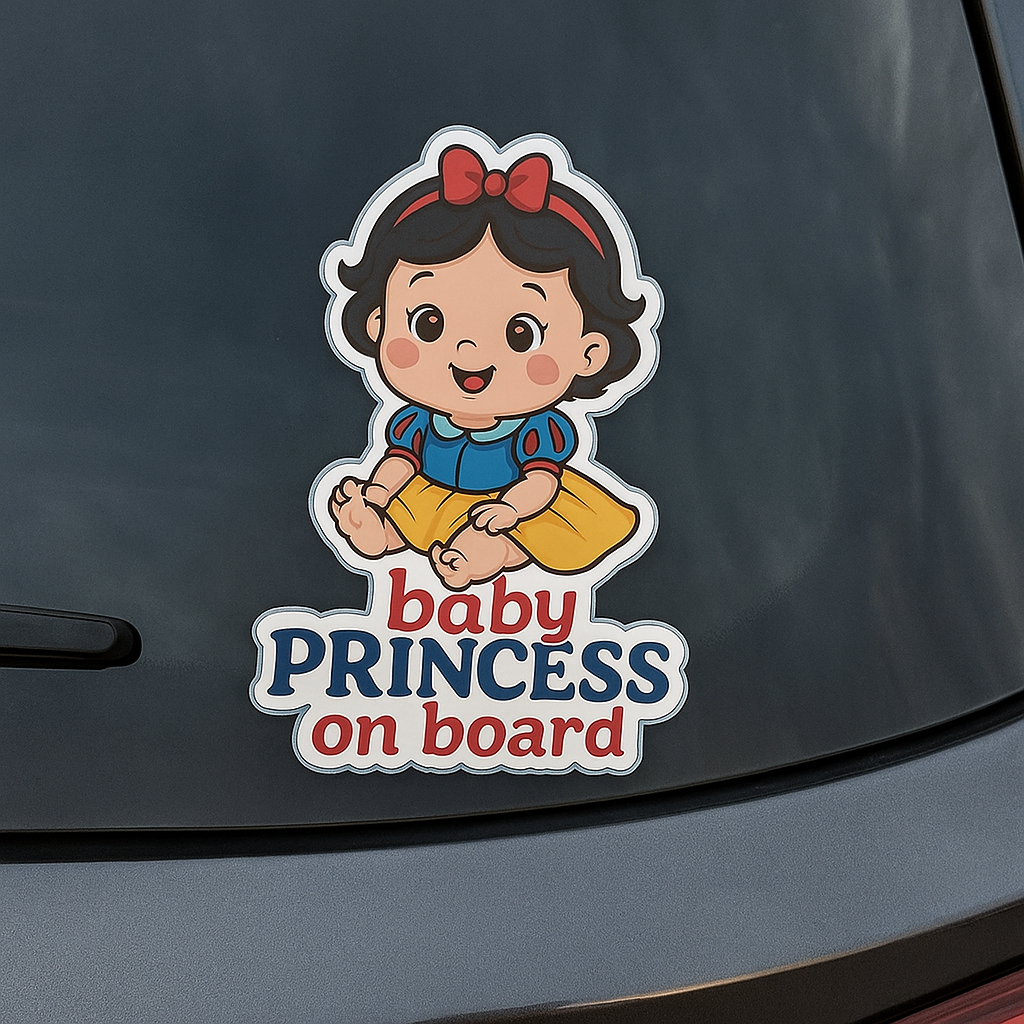 Cute Princess Snow White Baby on Board Car Sticker β High Quality Waterproof Vinyl Decal for Sleeping Beauty Fans