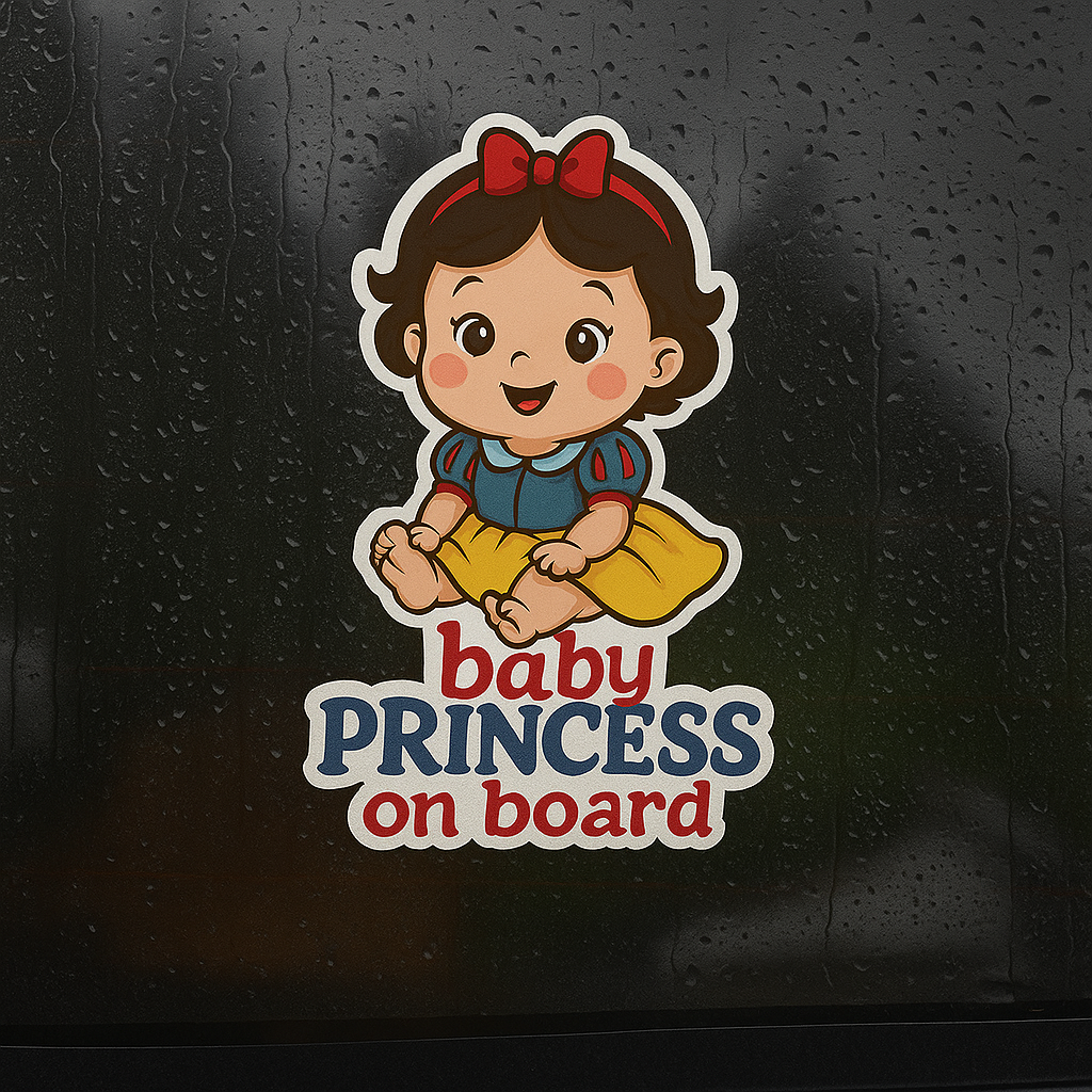 Cute Princess Snow White Baby on Board Car Sticker β High Quality Waterproof Vinyl Decal for Sleeping Beauty Fans