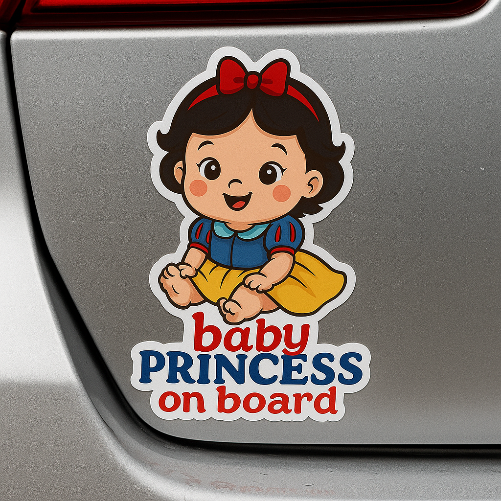 Cute Princess Snow White Baby on Board Car Sticker β High Quality Waterproof Vinyl Decal for Sleeping Beauty Fans