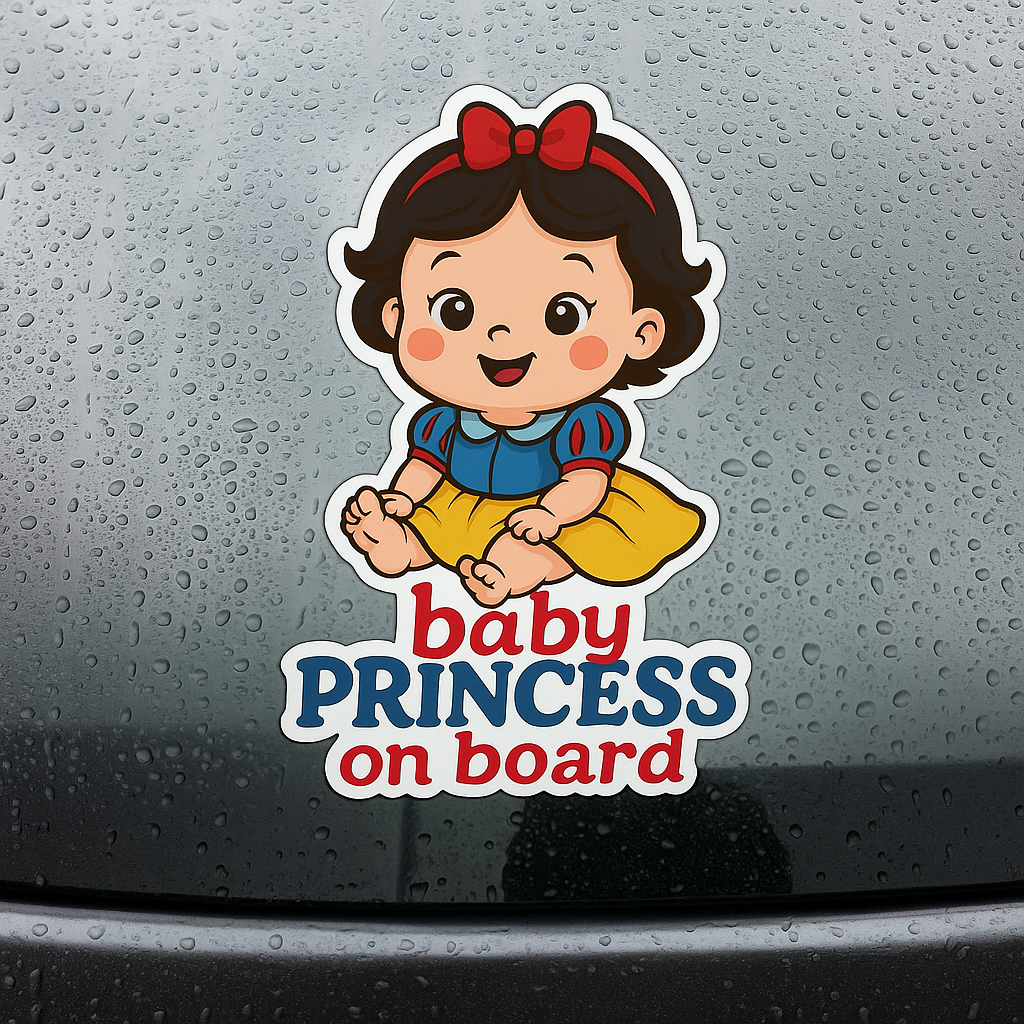Cute Princess Snow White Baby on Board Car Sticker β High Quality Waterproof Vinyl Decal for Sleeping Beauty Fans