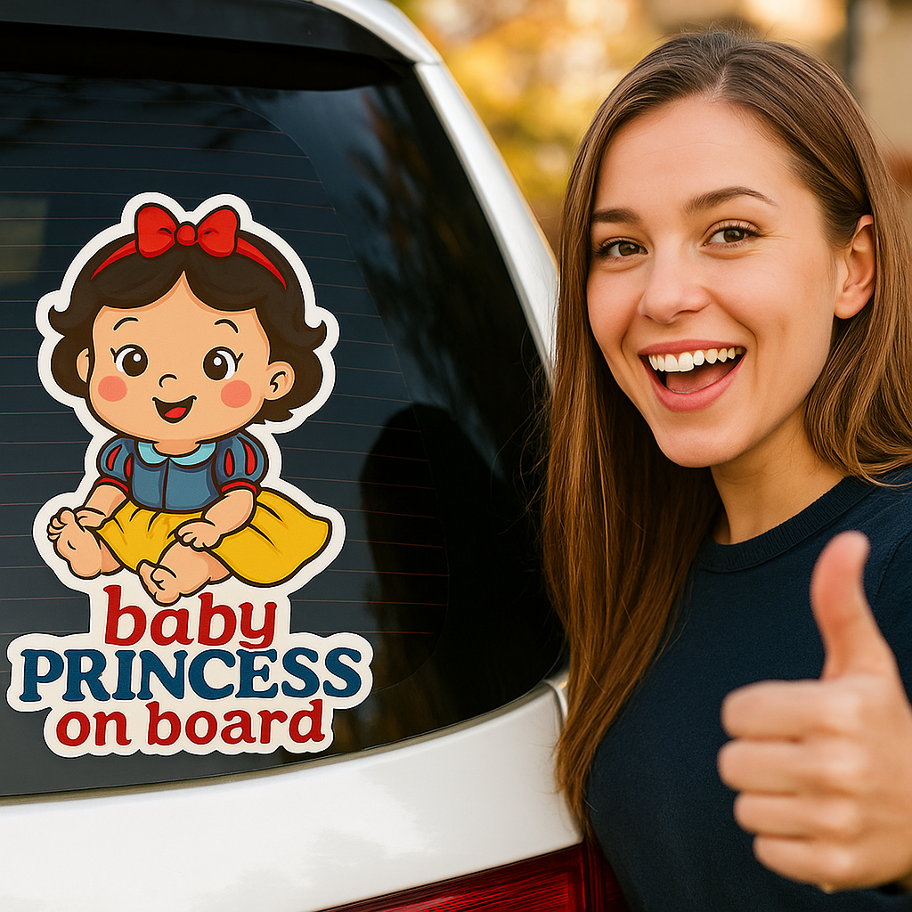 Cute Princess Snow White Baby on Board Car Sticker β High Quality Waterproof Vinyl Decal for Sleeping Beauty Fans