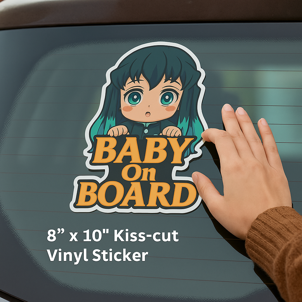 Cute Baby Muichiro Tokito "Baby On Board" Car Sticker – Demon Slayer Anime-Inspired,  High Quality Waterproof Vinyl
