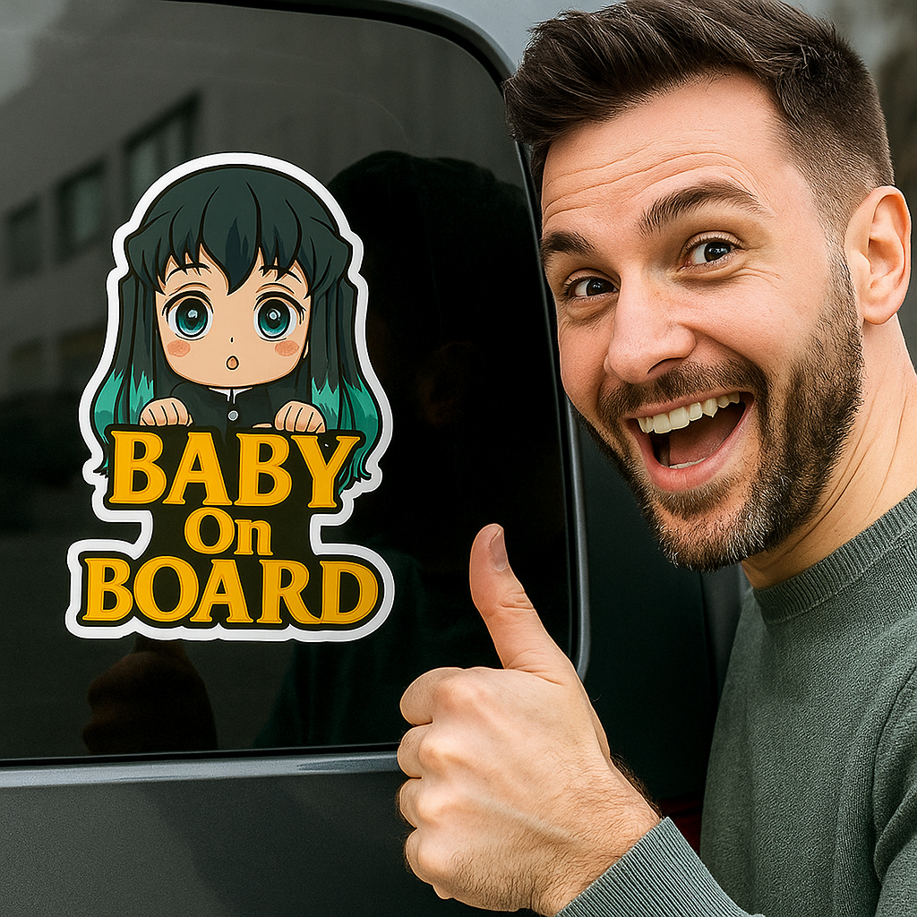 Cute Baby Muichiro Tokito "Baby On Board" Car Sticker – Demon Slayer Anime-Inspired,  High Quality Waterproof Vinyl