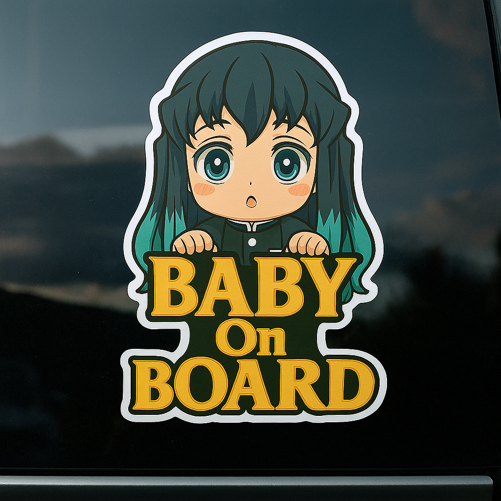 Cute Baby Muichiro Tokito "Baby On Board" Car Sticker – Demon Slayer Anime-Inspired,  High Quality Waterproof Vinyl