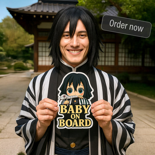 Cute Baby Obanai Iguro "Baby On Board" Car Sticker – Demon Slayer Anime-Inspired,  High Quality Waterproof Vinyl