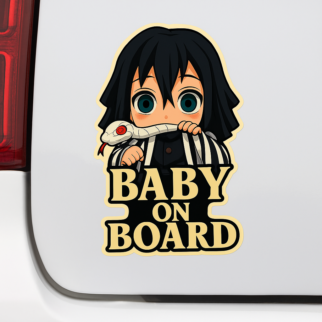 Cute Baby Obanai Iguro "Baby On Board" Car Sticker – Demon Slayer Anime-Inspired,  High Quality Waterproof Vinyl