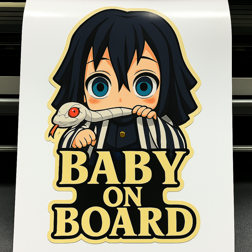 Cute Baby Obanai Iguro "Baby On Board" Car Sticker – Demon Slayer Anime-Inspired,  High Quality Waterproof Vinyl