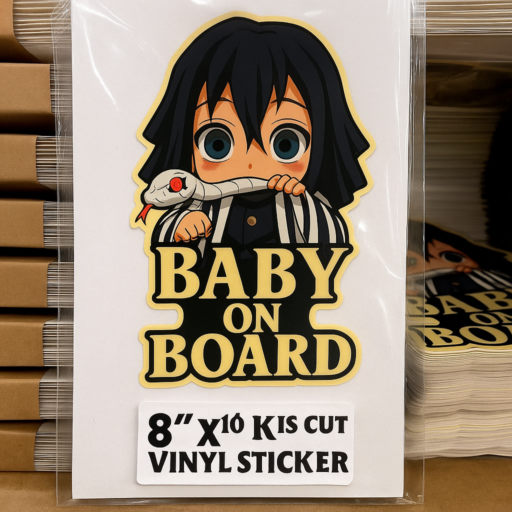 Cute Baby Obanai Iguro "Baby On Board" Car Sticker – Demon Slayer Anime-Inspired,  High Quality Waterproof Vinyl