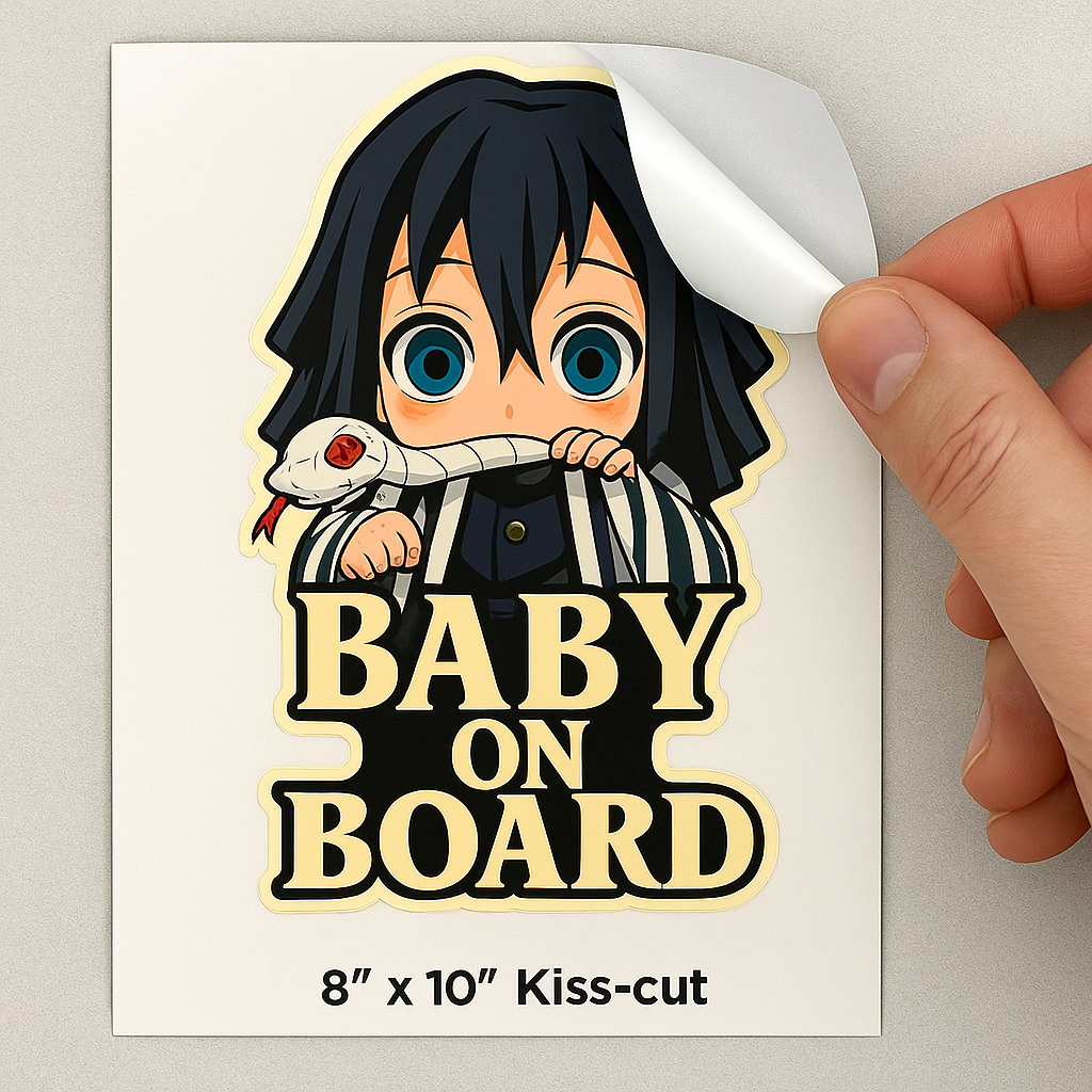 Cute Baby Obanai Iguro "Baby On Board" Car Sticker – Demon Slayer Anime-Inspired,  High Quality Waterproof Vinyl