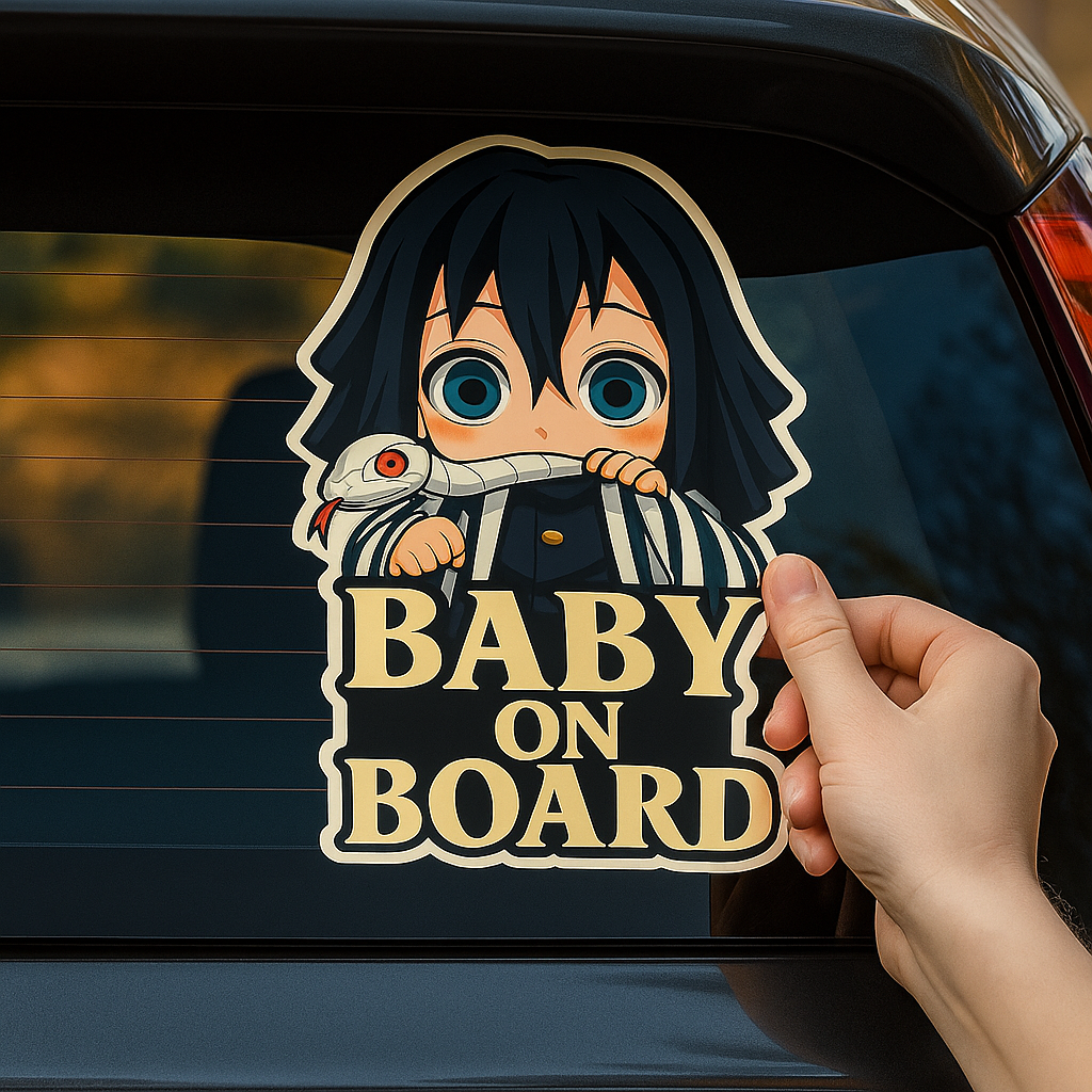 Cute Baby Obanai Iguro "Baby On Board" Car Sticker – Demon Slayer Anime-Inspired,  High Quality Waterproof Vinyl