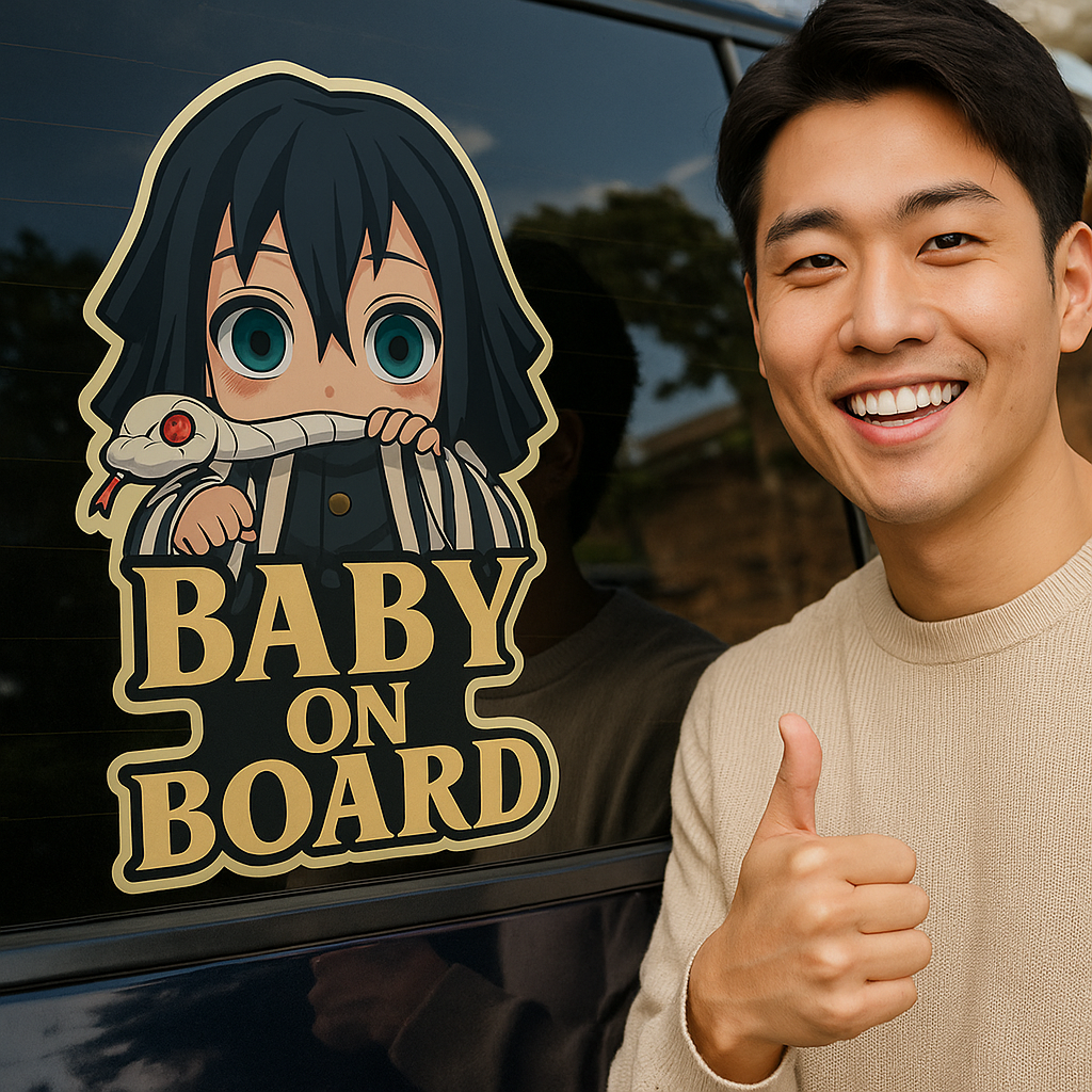 Cute Baby Obanai Iguro "Baby On Board" Car Sticker – Demon Slayer Anime-Inspired,  High Quality Waterproof Vinyl