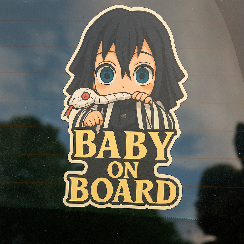 Cute Baby Obanai Iguro "Baby On Board" Car Sticker – Demon Slayer Anime-Inspired,  High Quality Waterproof Vinyl