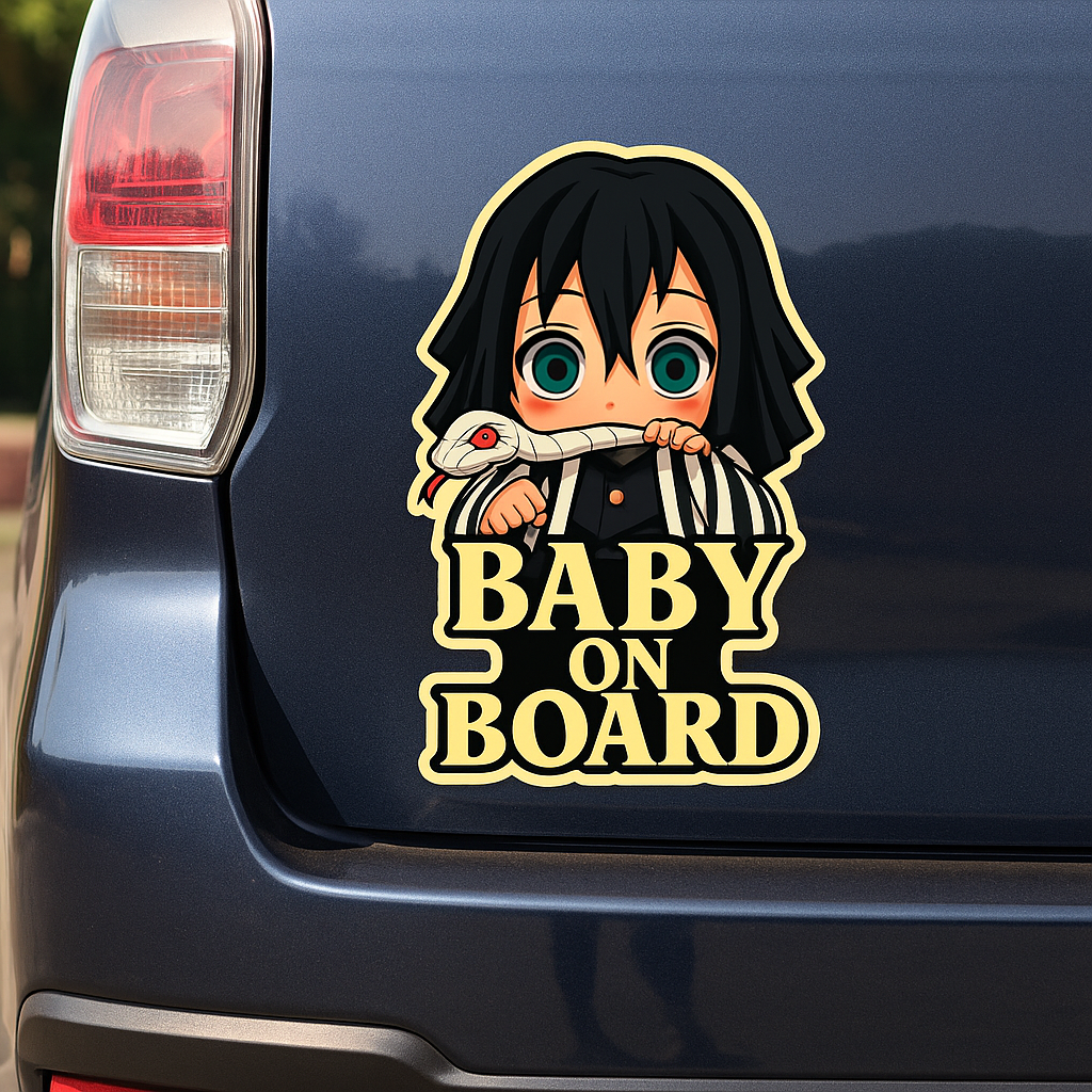 Cute Baby Obanai Iguro "Baby On Board" Car Sticker – Demon Slayer Anime-Inspired,  High Quality Waterproof Vinyl
