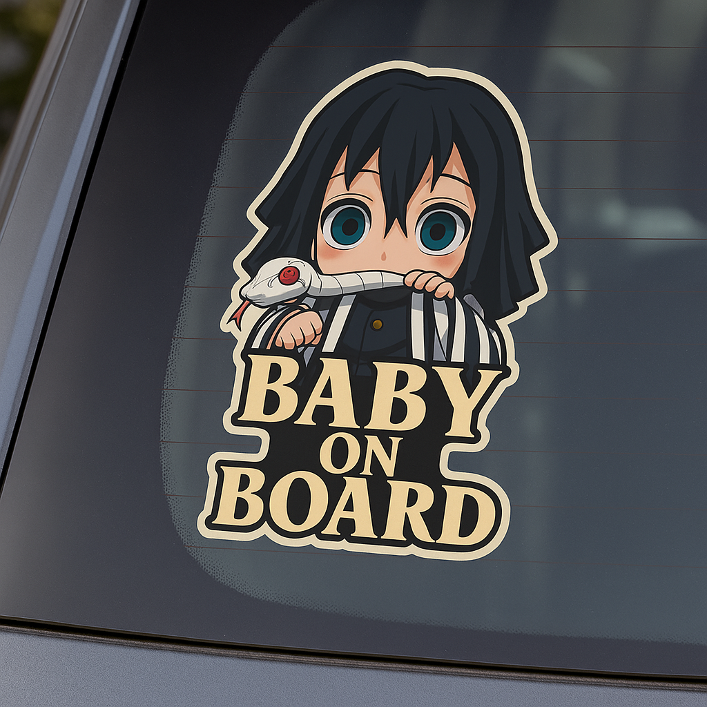 Cute Baby Obanai Iguro "Baby On Board" Car Sticker – Demon Slayer Anime-Inspired,  High Quality Waterproof Vinyl