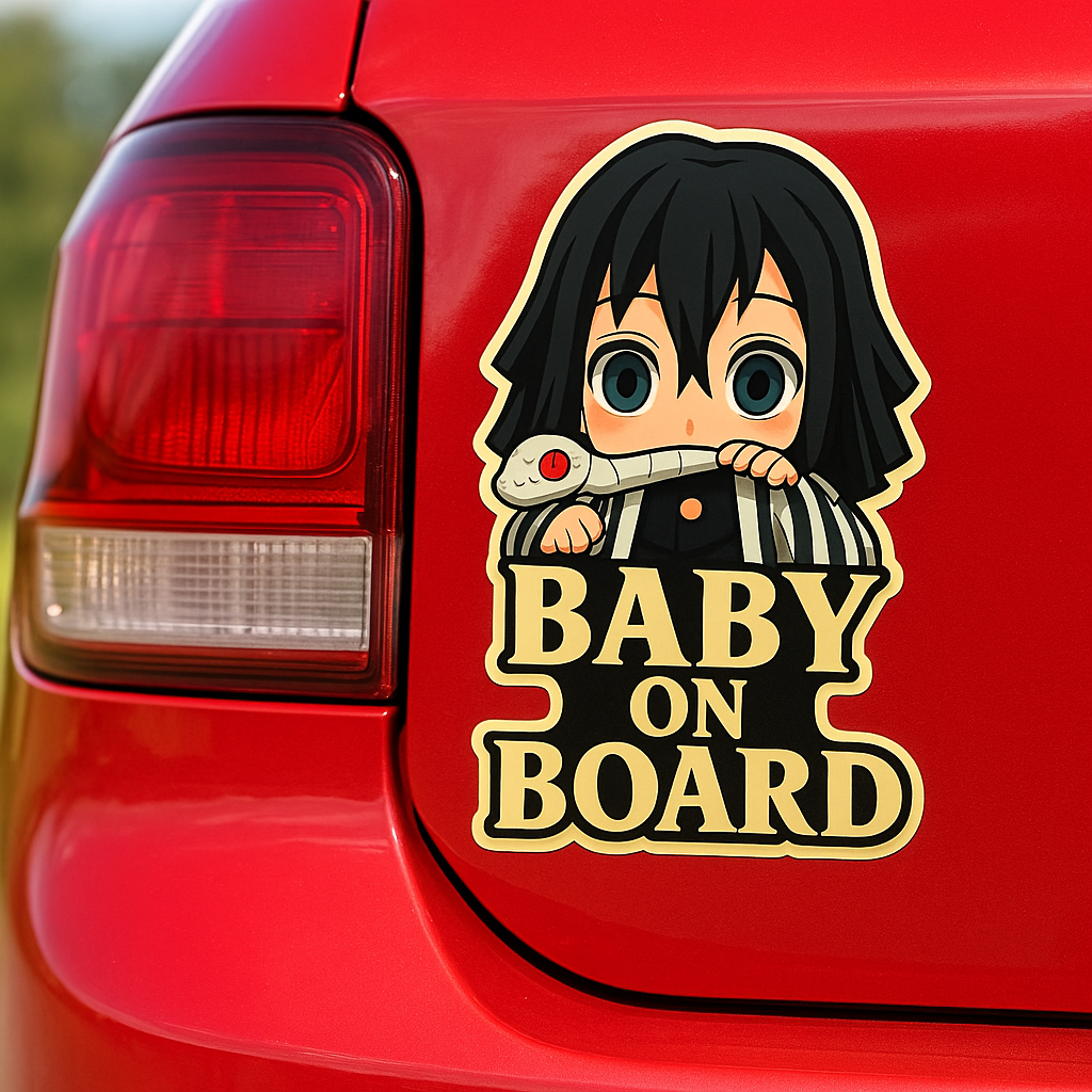 Cute Baby Obanai Iguro "Baby On Board" Car Sticker – Demon Slayer Anime-Inspired,  High Quality Waterproof Vinyl