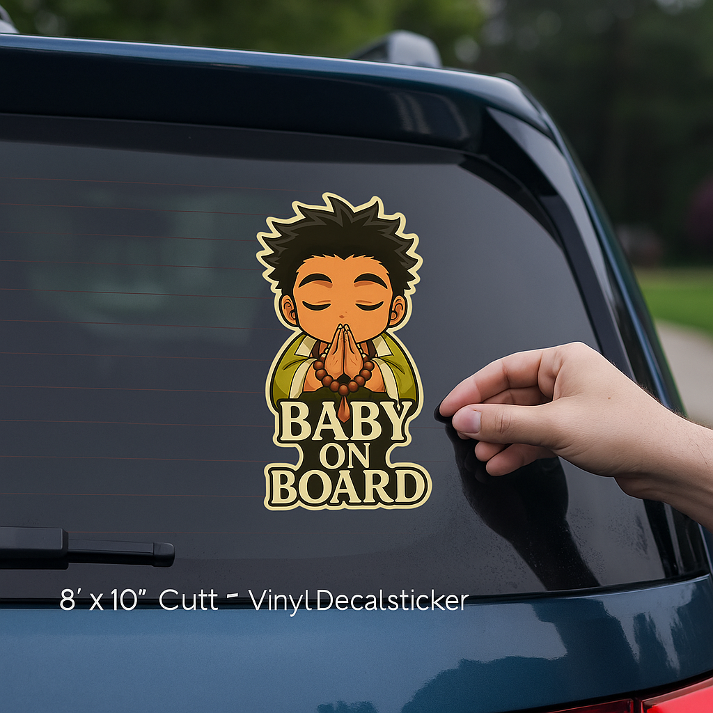 Cute Baby Gyomei Himejima "Baby On Board" Car Sticker – Demon Slayer Anime-Inspired,  High Quality Waterproof Vinyl