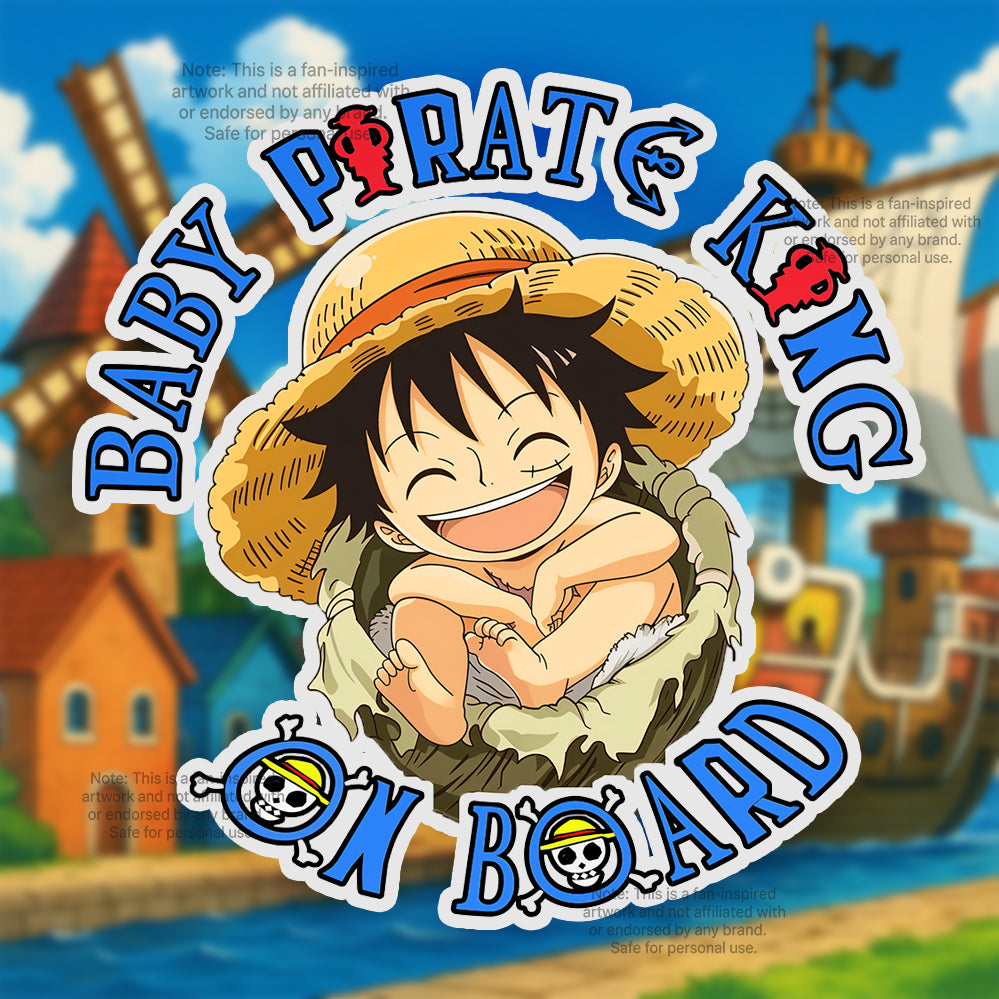 Lil Pirate King On Board – Cute Baby Boy Luffy | Baby On Board Car Sticker | One Piece Inspired Vinyl Decal