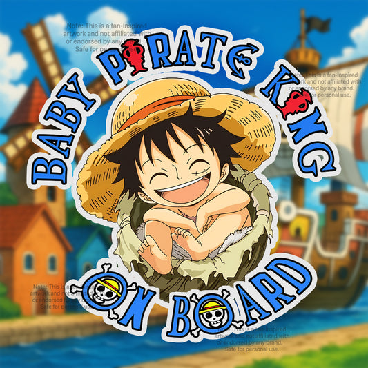 Lil Pirate King On Board – Cute Baby Boy Luffy | Baby On Board Car Sticker | One Piece Inspired Vinyl Decal