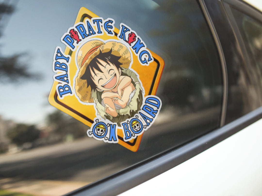 Baby Pirate King On Board – Cute Boy Luffy Baby On Board Car Sticker | High-Visibility Anime Safety Decal