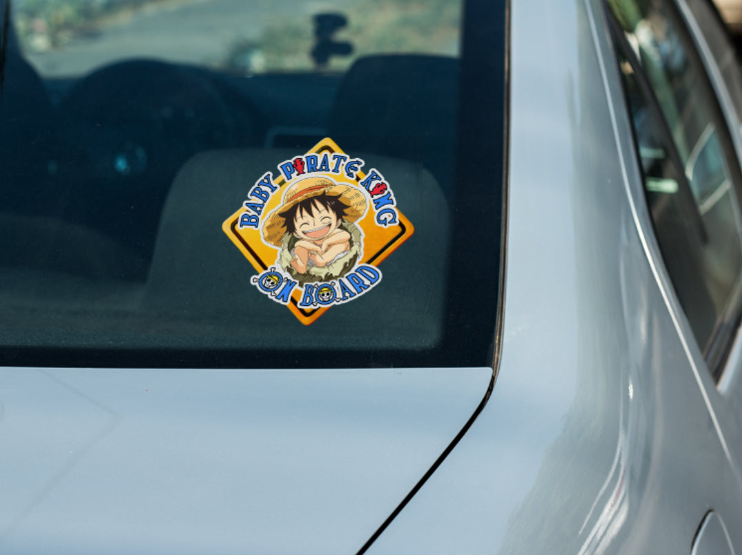 Baby Pirate King On Board – Cute Boy Luffy Baby On Board Car Sticker | High-Visibility Anime Safety Decal