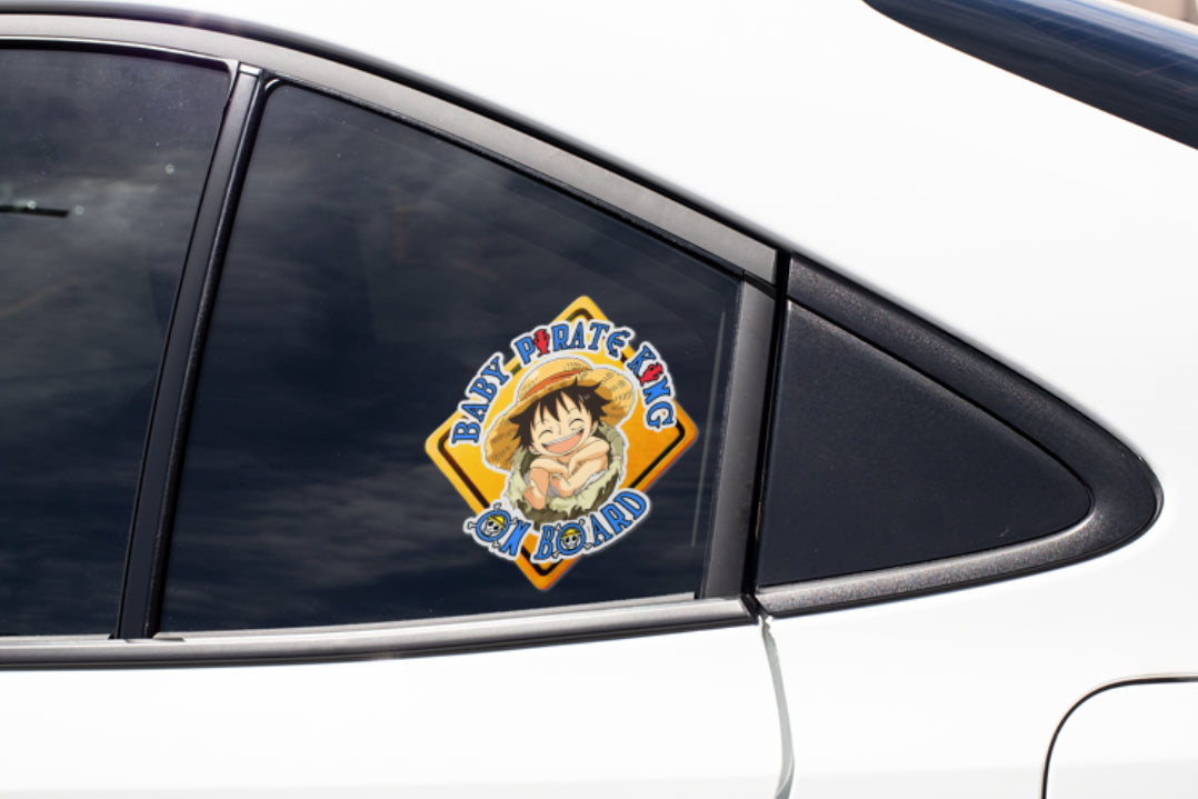 Baby Pirate King On Board – Cute Boy Luffy Baby On Board Car Sticker | High-Visibility Anime Safety Decal