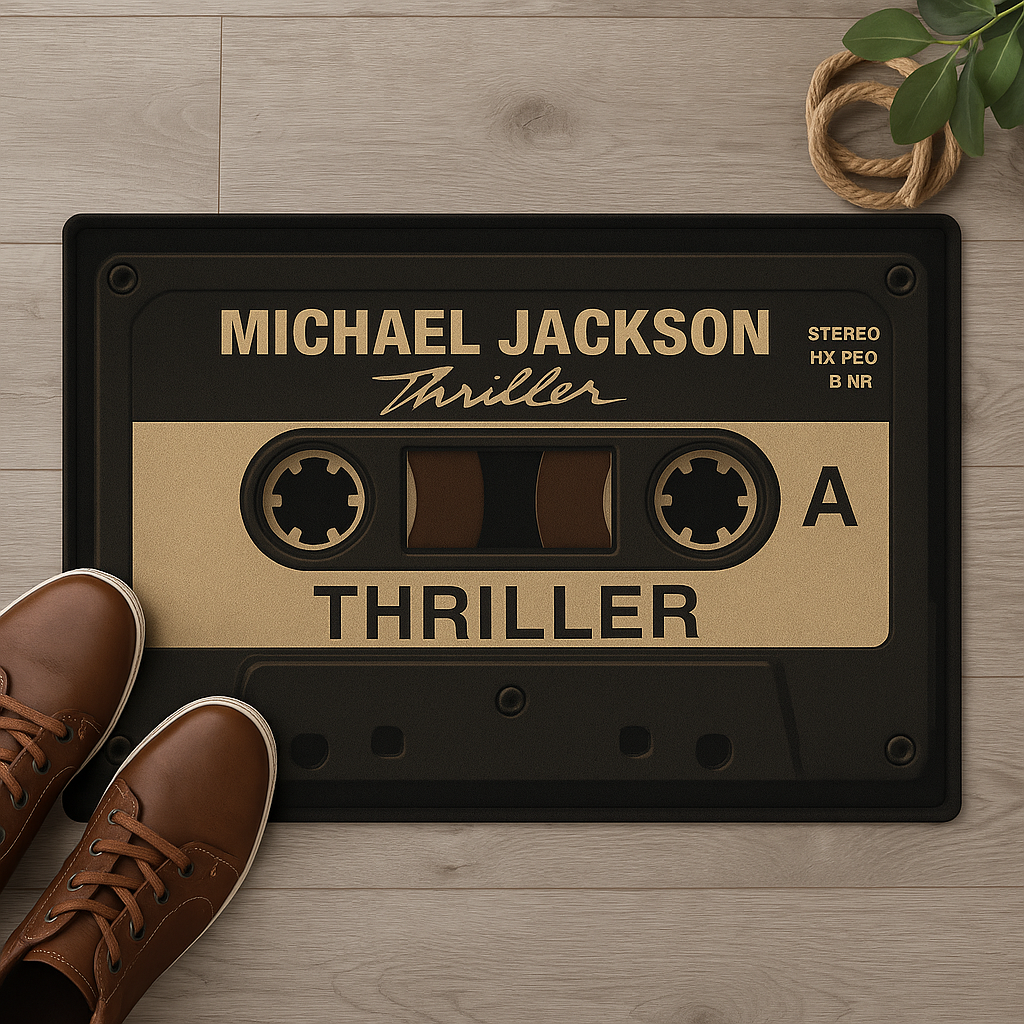 Retro Thriller Cassette Doormat – 18"x30" Vintage Michael Jackson Rug for Music Lovers