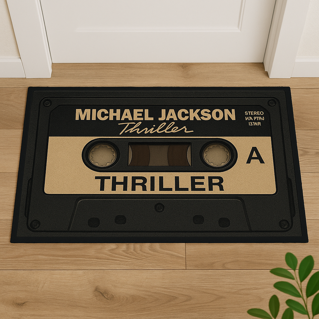 Retro Thriller Cassette Doormat – 18"x30" Vintage Michael Jackson Rug for Music Lovers