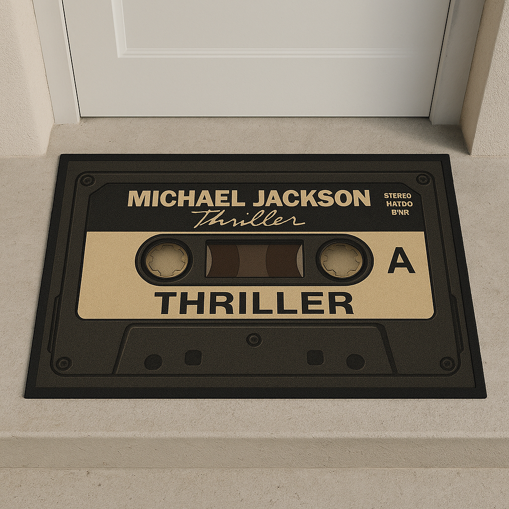 Retro Thriller Cassette Doormat – 18"x30" Vintage Michael Jackson Rug for Music Lovers