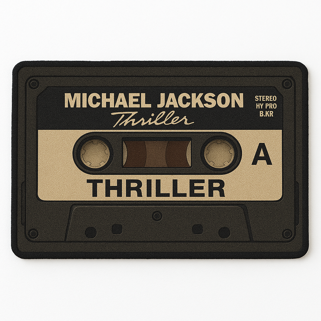 Retro Thriller Cassette Doormat – 18"x30" Vintage Michael Jackson Rug for Music Lovers