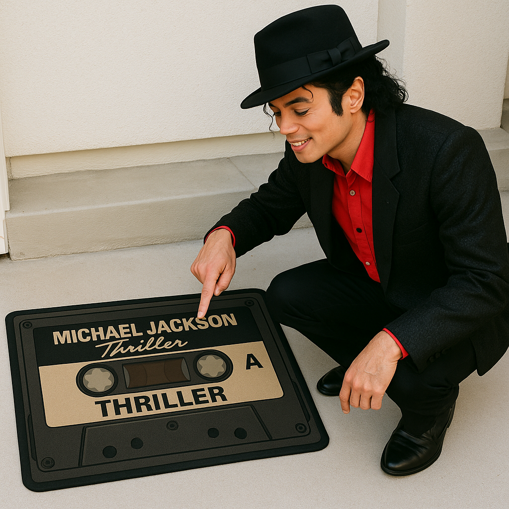 Retro Thriller Cassette Doormat – 18"x30" Vintage Michael Jackson Rug for Music Lovers