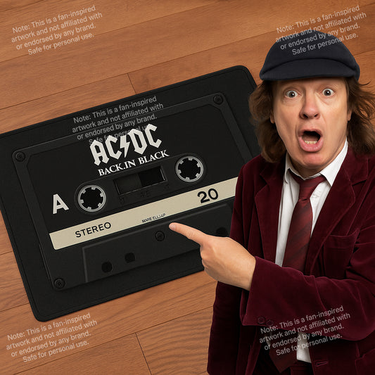 AC/DC Back In Black Cassette Doormat – 18"x30" Retro Rock Rug for Music Lovers