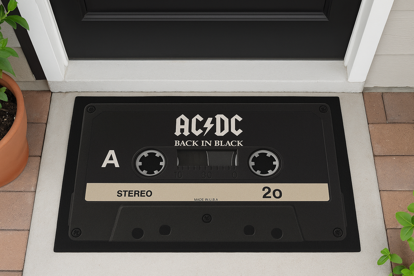 AC/DC Back In Black Cassette Doormat – 18"x30" Retro Rock Rug for Music Lovers