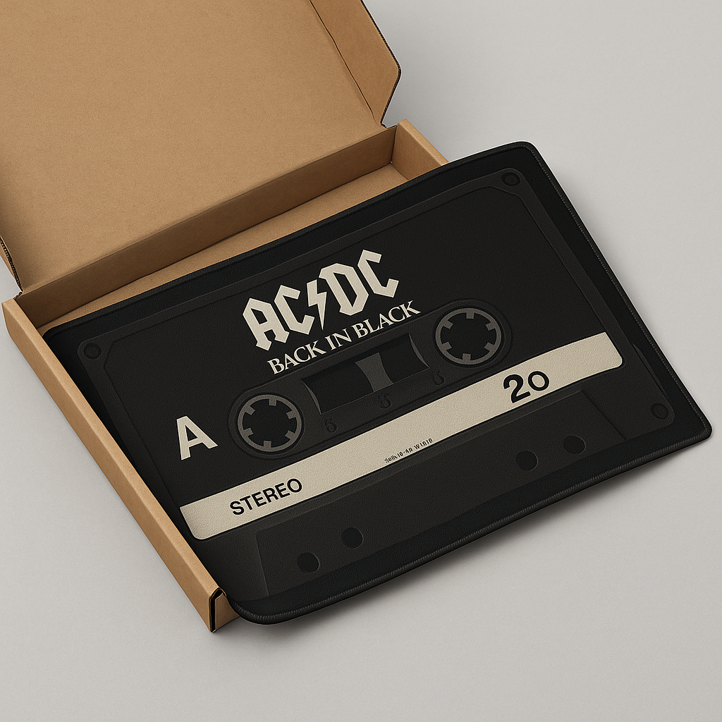 AC/DC Back In Black Cassette Doormat – 18"x30" Retro Rock Rug for Music Lovers