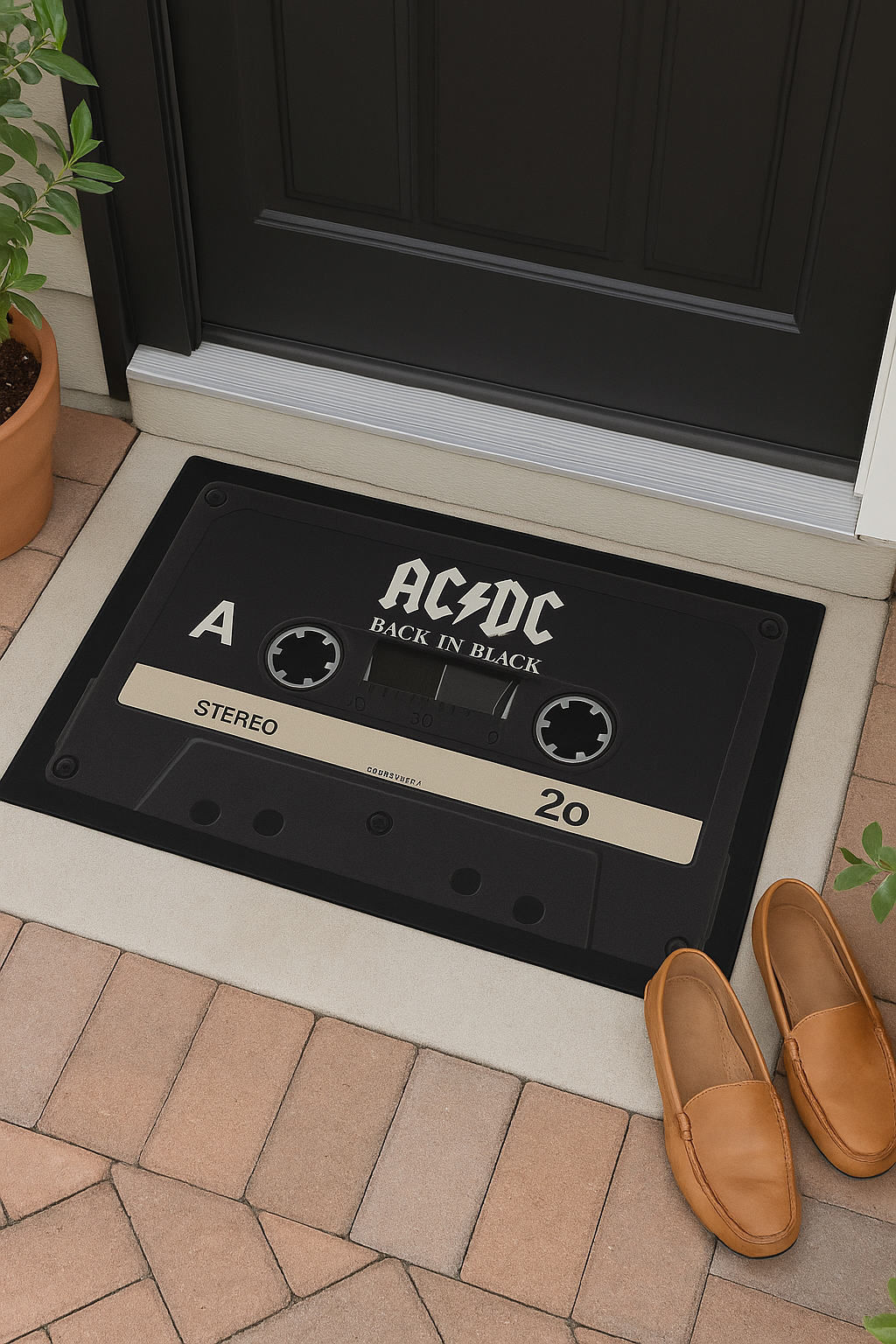AC/DC Back In Black Cassette Doormat – 18"x30" Retro Rock Rug for Music Lovers