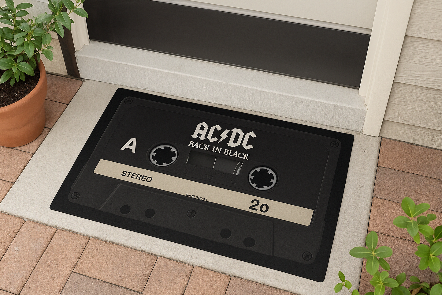 AC/DC Back In Black Cassette Doormat – 18"x30" Retro Rock Rug for Music Lovers