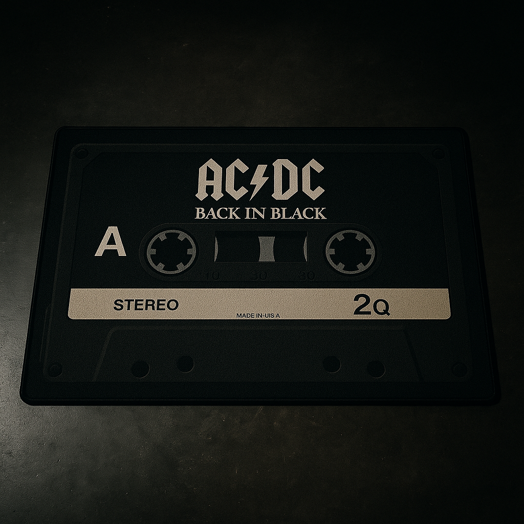 AC/DC Back In Black Cassette Doormat – 18"x30" Retro Rock Rug for Music Lovers