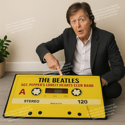 The Beatles Sgt. Pepper Cassette Doormat – 18"x30" Retro Yellow Rug for Music Lovers