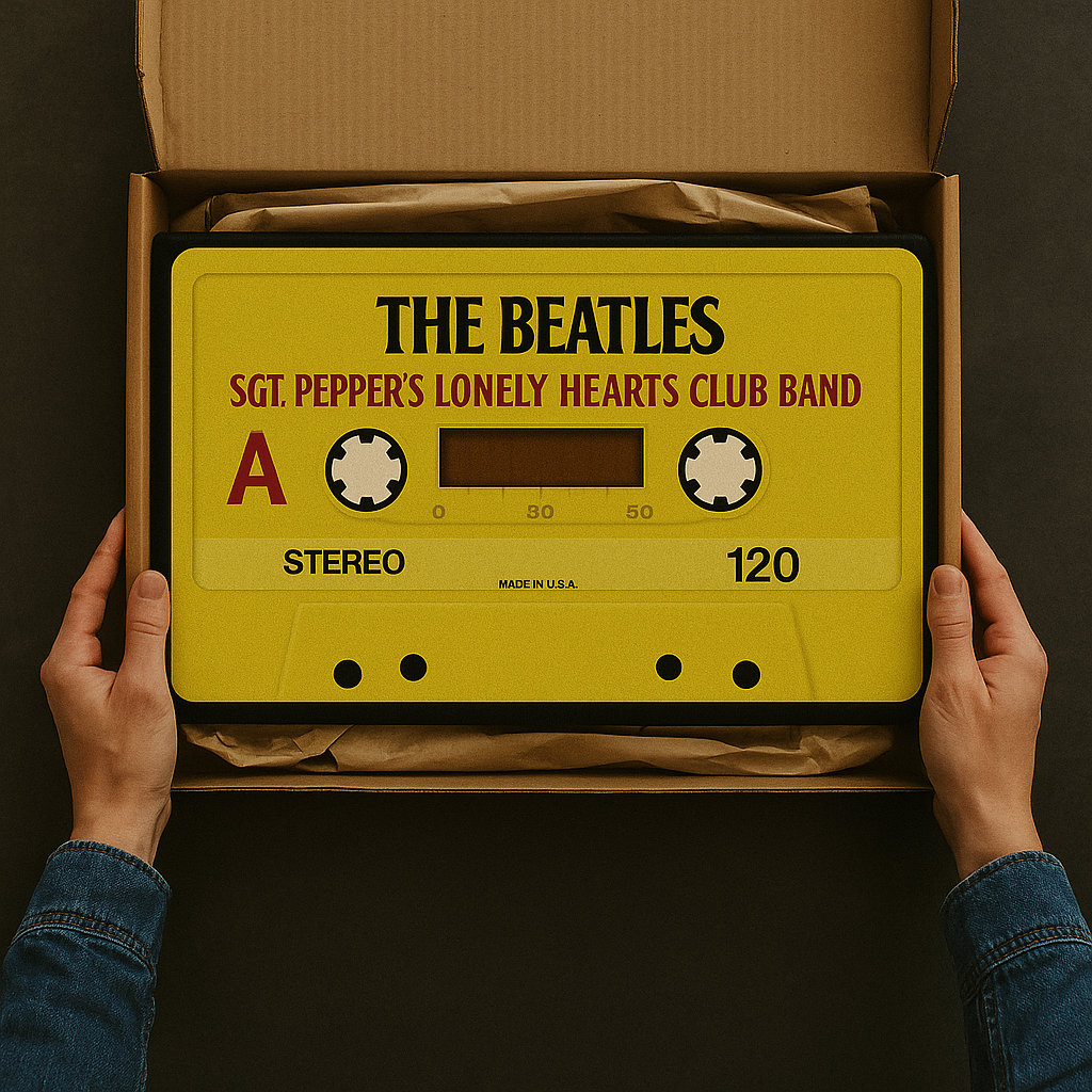 The Beatles Sgt. Pepper Cassette Doormat – 18"x30" Retro Yellow Rug for Music Lovers