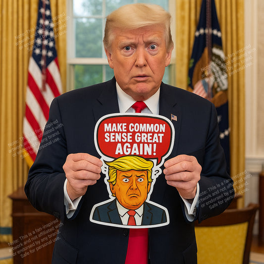 Funny Trump Car Sticker – “Make Common Sense Great Again” Cartoon Vinyl Decal | 6"x8" & 8"x10" | Laptop, Bumper, Wall
