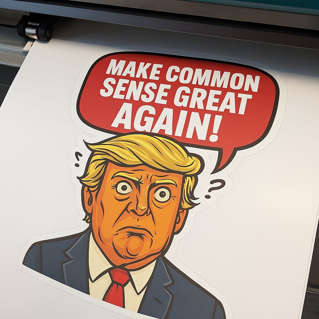 Funny Trump Car Sticker – “Make Common Sense Great Again” Cartoon Vinyl Decal | 6"x8" & 8"x10" | Laptop, Bumper, Wall
