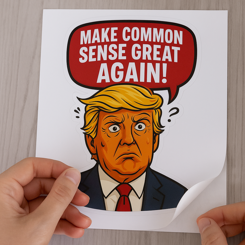 Funny Trump Car Sticker – “Make Common Sense Great Again” Cartoon Vinyl Decal | 6"x8" & 8"x10" | Laptop, Bumper, Wall
