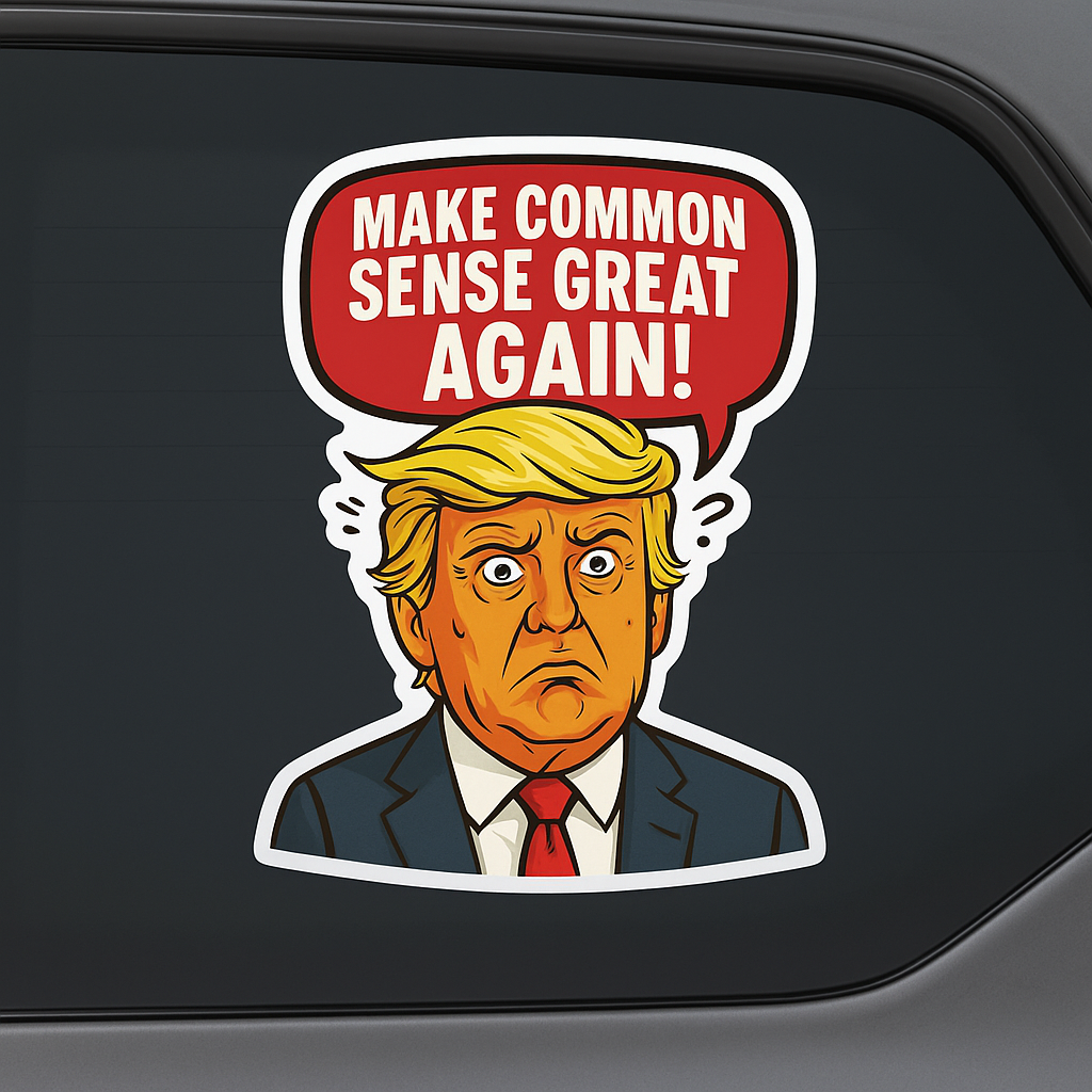 Funny Trump Car Sticker – “Make Common Sense Great Again” Cartoon Vinyl Decal | 6"x8" & 8"x10" | Laptop, Bumper, Wall