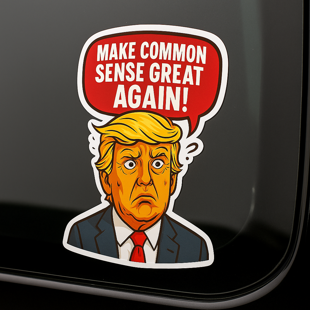 Funny Trump Car Sticker – “Make Common Sense Great Again” Cartoon Vinyl Decal | 6"x8" & 8"x10" | Laptop, Bumper, Wall