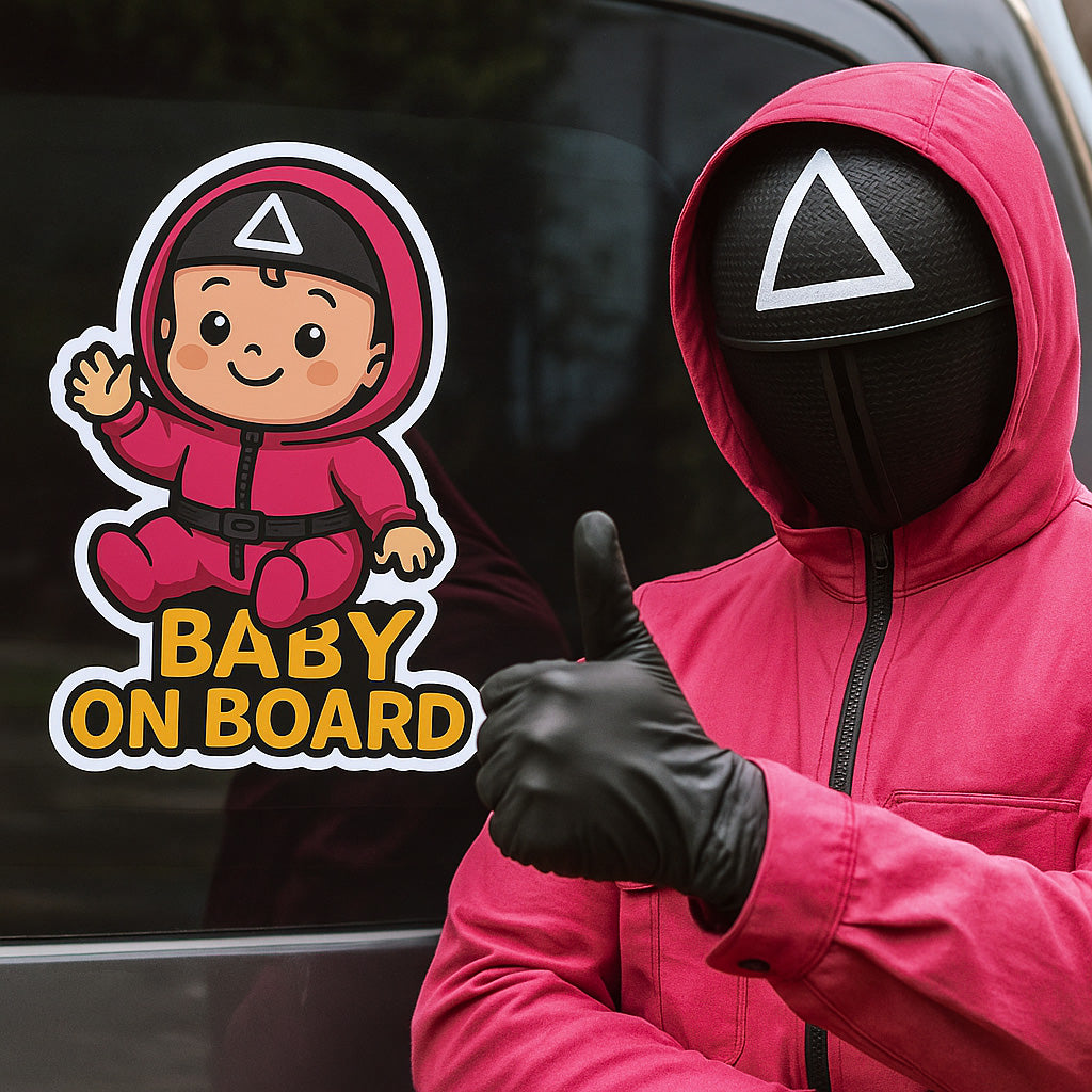 Baby On Board Car Sticker – Cute Squid Game Robot Girl Doll | 6"x8" & 8"x10" Vinyl Decal