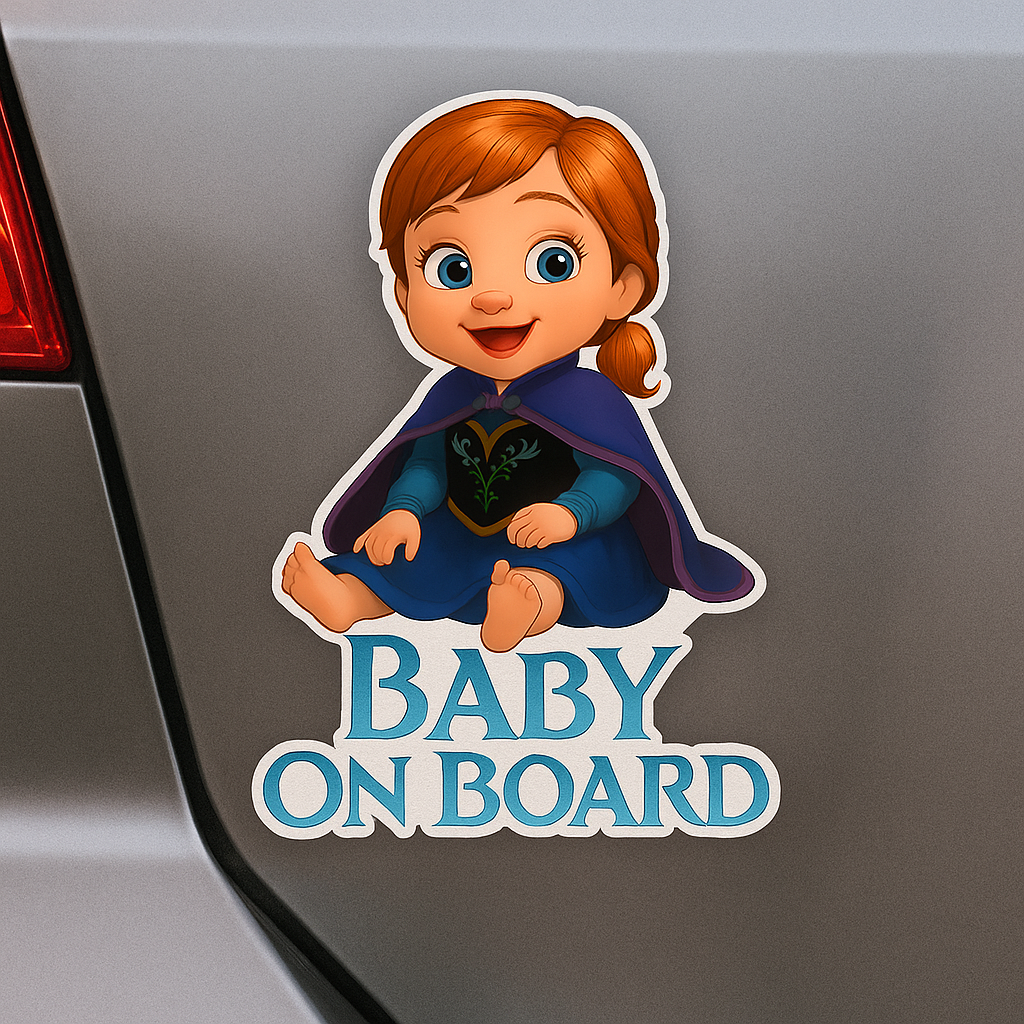 Baby On Board Car Sticker – Cute Infant Princess Anna-Inspired Decal (6x8 & 8x10)