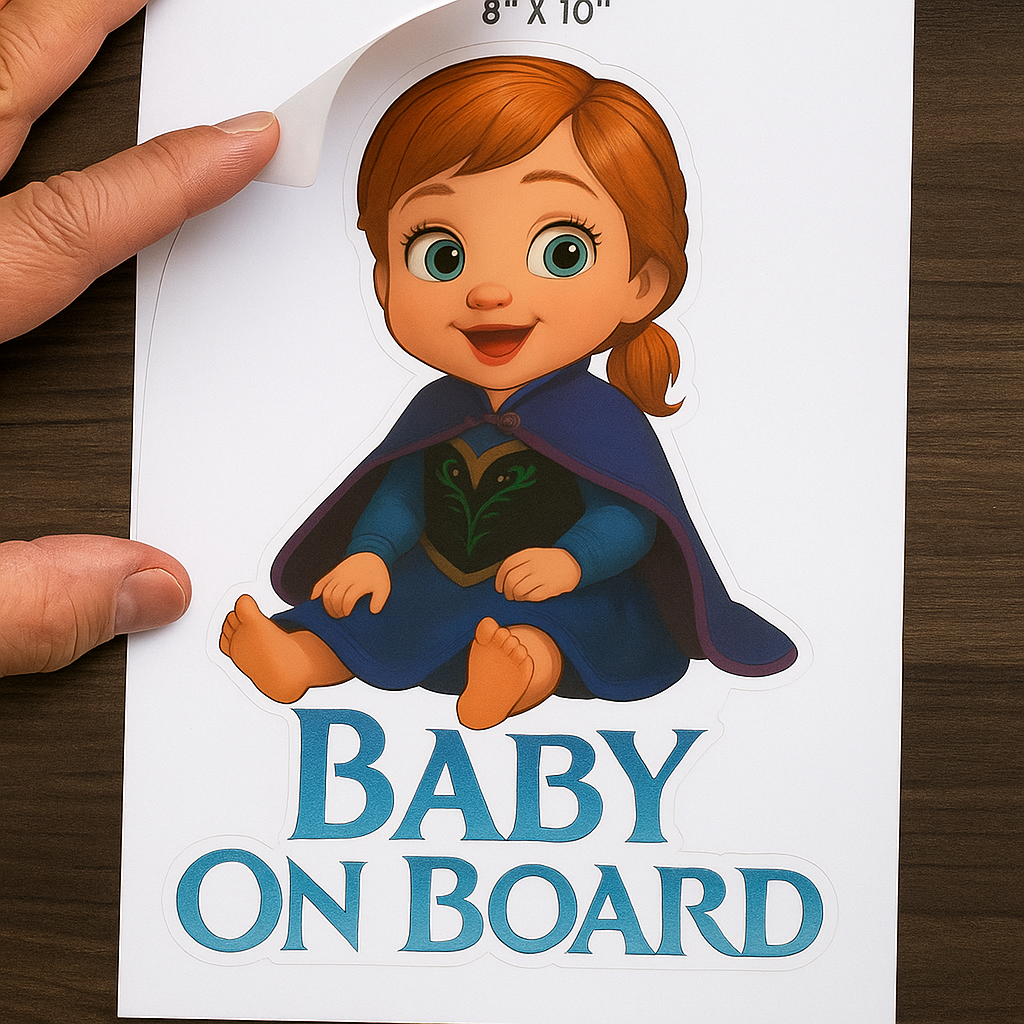 Baby On Board Car Sticker – Cute Infant Princess Anna-Inspired Decal (6x8 & 8x10)