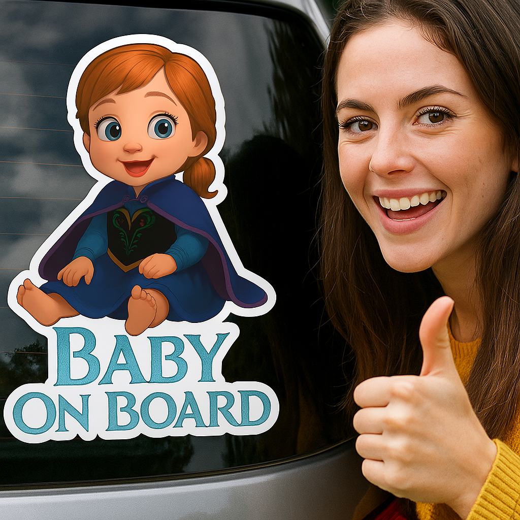 Baby On Board Car Sticker – Cute Infant Princess Anna-Inspired Decal (6x8 & 8x10)