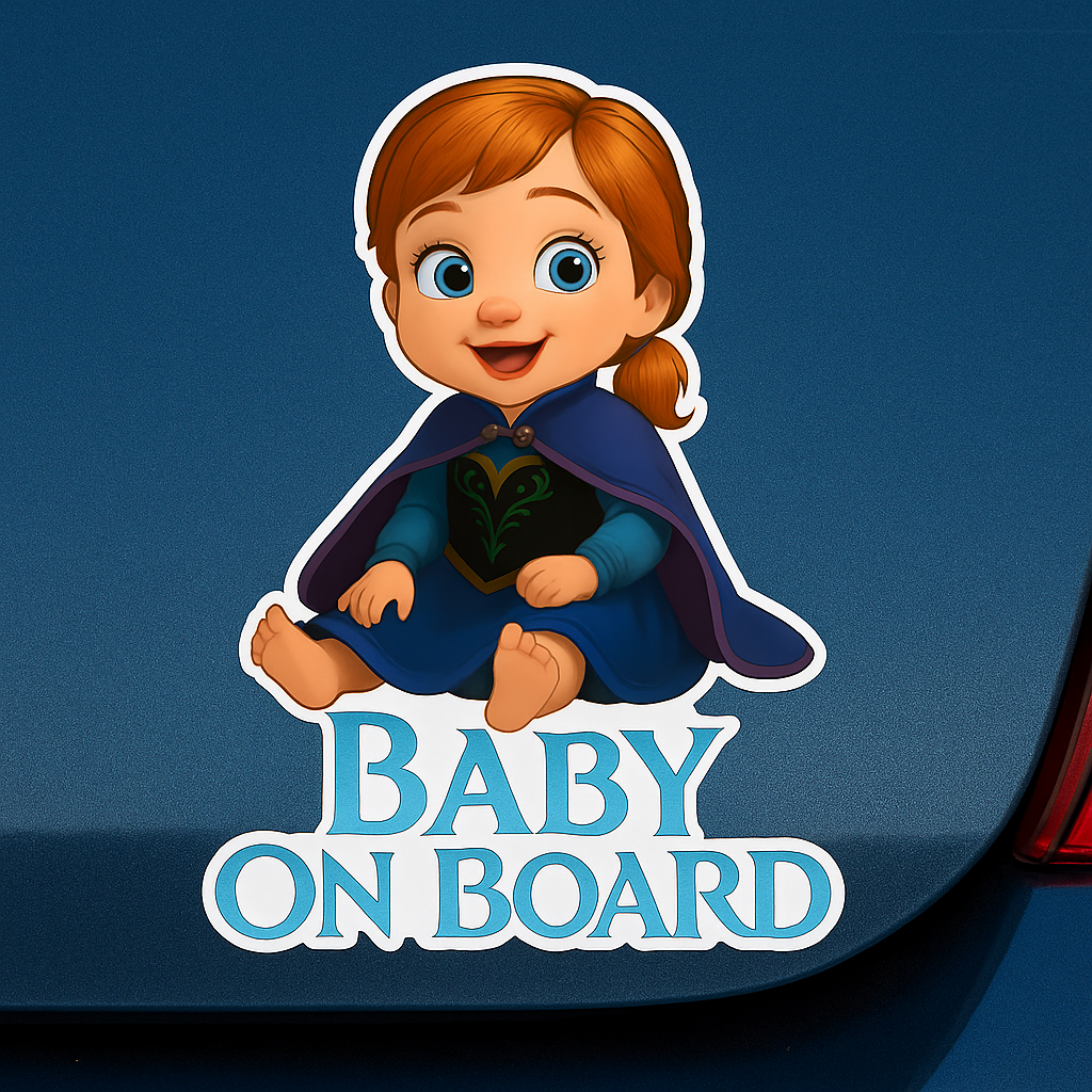 Baby On Board Car Sticker – Cute Infant Princess Anna-Inspired Decal (6x8 & 8x10)