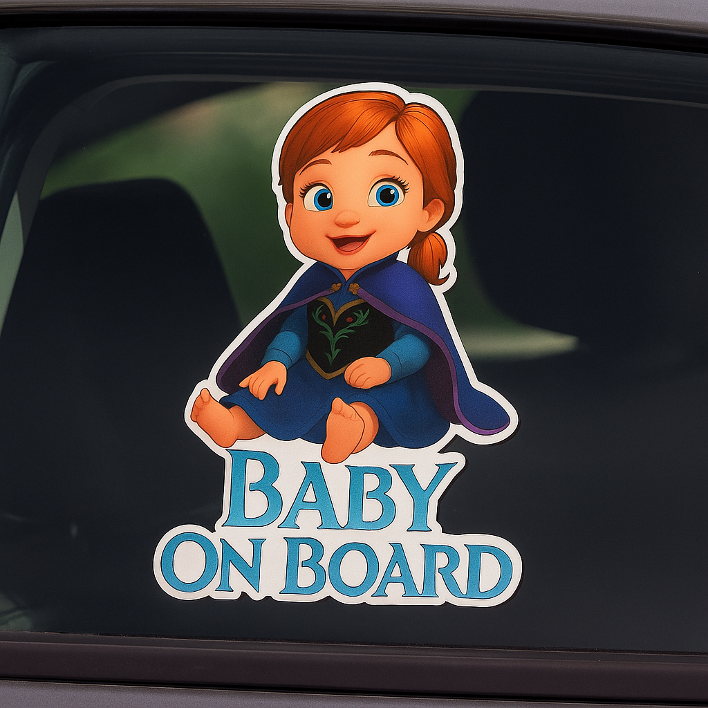 Baby On Board Car Sticker – Cute Infant Princess Anna-Inspired Decal (6x8 & 8x10)